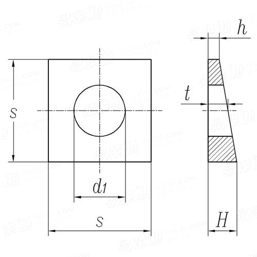 ANSI/ASME 18.23.1 1967 (R1975)Square Beveled Washers (Steel) [Type B]