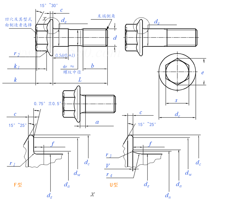 ISO  15072 - 2012 细牙六角法兰螺栓 小系列 A级