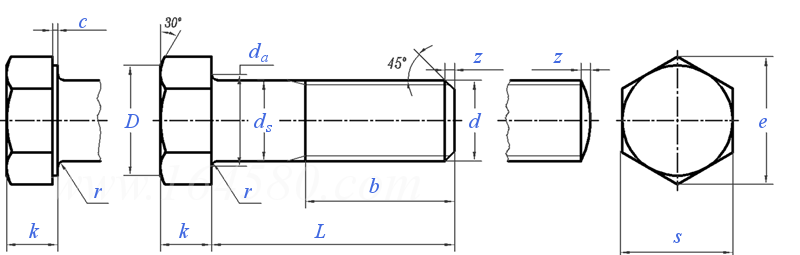 JIS B 1180 (AT2.2) - 2004 半精制小六角頭螺栓 [Annex 1 Attached Table 2.2]
