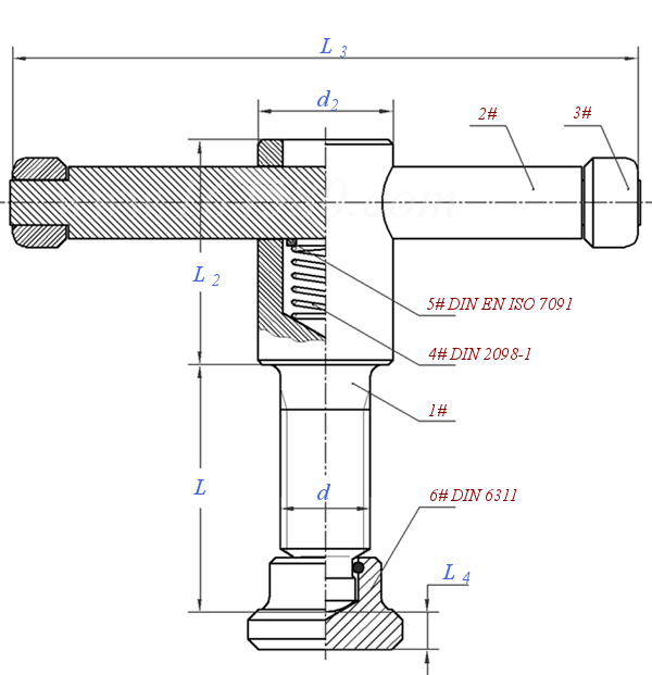 DIN  6306 (E) - 2002 帶移動卡式螺栓的定位銷釘 E型