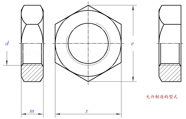 BS  4190 - 2014 米制六角螺母 - 支承面车削 [Table 7]