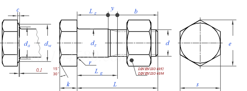 DIN  7968 - 2017 钢结构用六角头加强杆螺栓 带螺母