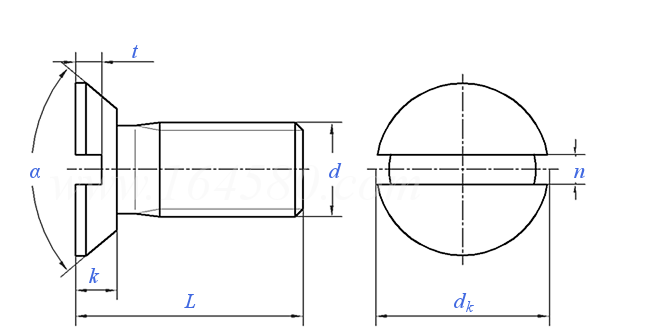 ASME B 18.6.3 (T9) - 2013 开槽82°沉头清根机械螺钉 [ Table 9 ] (ASTM F837 / F468)