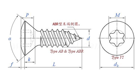 ASME  18.6.3 (T8-VI+T40) - 2013 梅花槽半沉頭 AB ABR自攻螺釘
