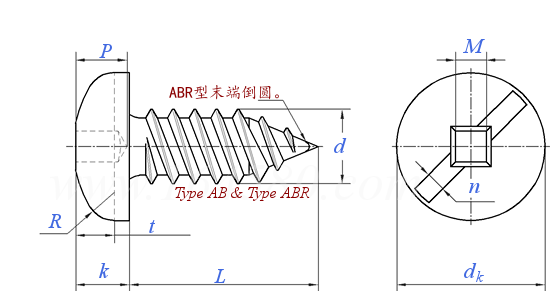 ASME B 18.6.3 (T20-III+T40) - 2013 III型 复合方槽盘头 AB ABR自攻螺钉