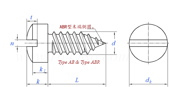 ASME B 18.6.3 (T21+T40) - 2013 开槽球面圆柱头 AB ABR自攻螺钉