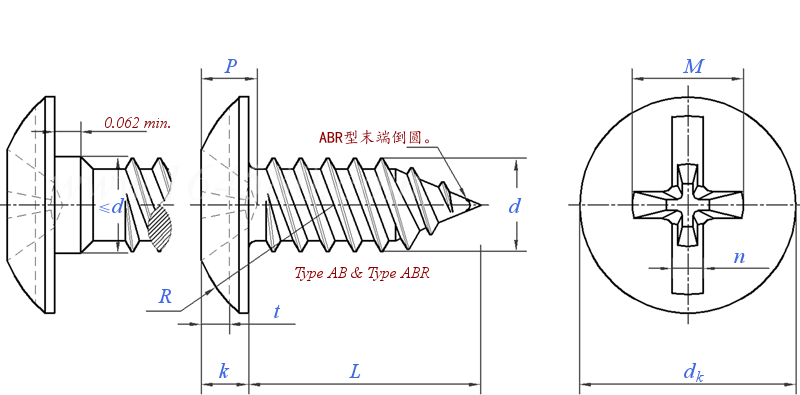 ASME B 18.6.3 (T26-I+T40) - 2013 I型复合槽大扁头 AB ABR自攻螺钉