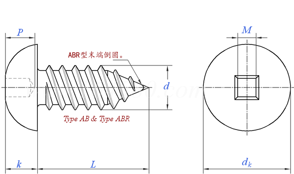 ASME B 18.6.3 (T36-III+T40) - 2013 方槽圆头 AB ABR自攻螺钉