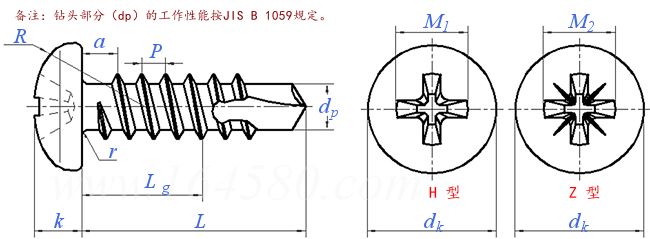 JIS B 1124 (T2) - 2003 十字槽盤頭鑽尾自攻釘