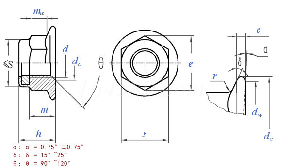 ISO  7043 - 2012 六角法蘭尼龍鎖緊螺母 A級和B級