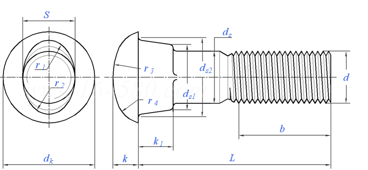 ASME B 18.10 - 2006 (R2016) 半圓頭橢圓錐頸軌道用螺栓 [Table 2] (A449, A354)