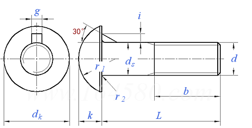 DIN  607 - 2010 圆头带榫螺栓