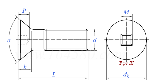 ASME B 18.6.3 (T2-III) - 2013 四方槽沉头螺钉 [Table 2] (ASTM F837, F468)