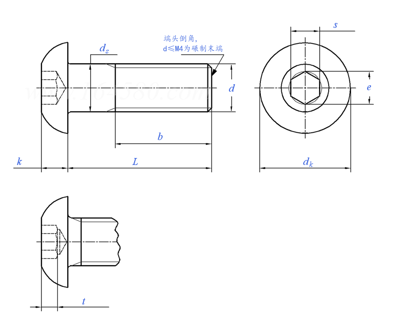DIN EN ISO  7380 (-1) - 2011 内六角圓頭螺釘