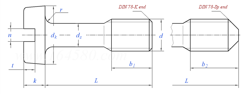 DIN  7964 (A) - 1990 粗牙不脫出螺栓和螺釘 - 開槽矮圓柱頭