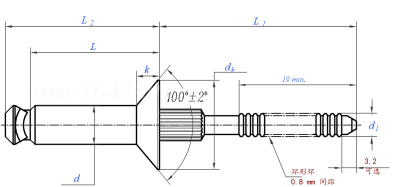 IFI  530 - 1999 米制100°沉头抗剪切拉花式抽芯铆钉