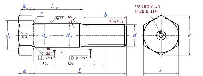 DIN  609 - 2016 六角头铰制孔用长螺纹螺栓