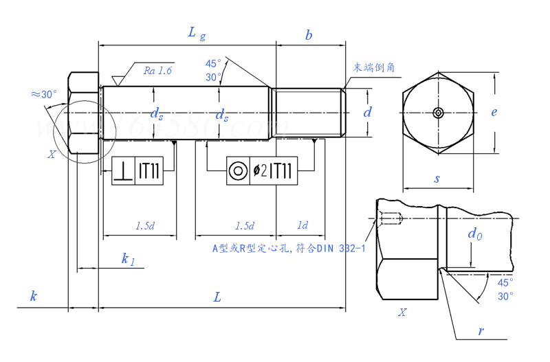 DIN  610 - 1993 六角头绞制孔用短螺纹螺栓