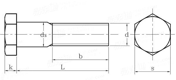 DIN  7968 - 1989 鋼結構用不帶螺母或帶六角螺母六角頭加強杆螺栓