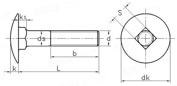 ASME/ANSI B 18.5.2.3M - 1998 米制大圓頭方頸螺栓