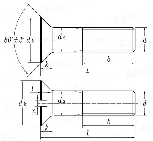 ASME/ANSI B 18.5 - 2008 英制沉头（开槽）螺栓 [Table7]