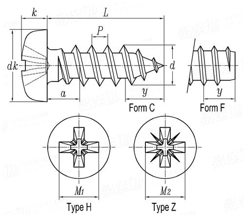 JIS B 1122 (P) - 1996Cross Recessed Pan Head Tapping Screws