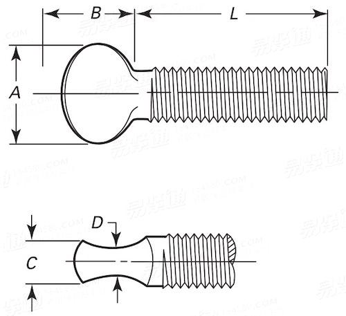 ASME B 18.6.8 - 2010 圆头标准型拇指螺钉 B型 (UNS G10060)
