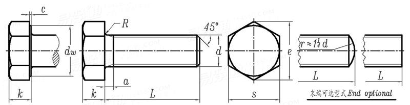 BS  4190 - 2001 六角头粗制螺钉 - 仅支承面车削 [Table 11]