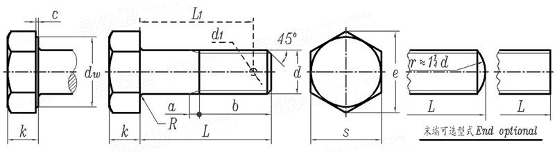 BS  4190 - 2001 米制粗制六角頭螺栓 - 僅車削支承面或支承面和杆部車削  [Table 11]