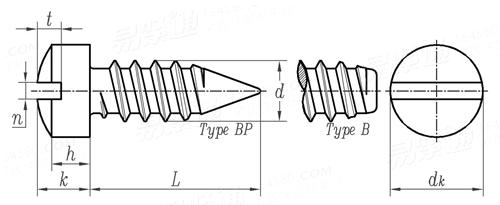 ASME B 18.6.4 - 1998 开槽圆柱头自攻螺钉 B,BP型 [Table 35]