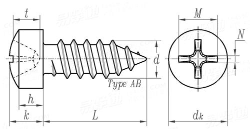 ASME B 18.6.4 - 1998 I型十字槽圆柱头自攻螺钉 AB型 [Table 36]