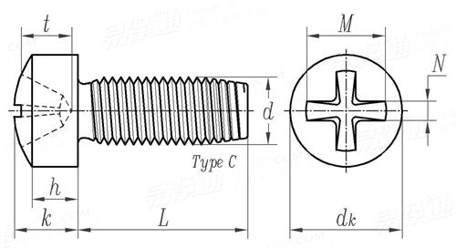 ASME B 18.6.4 - 1998 II型十字槽圓柱頭自攻螺釘 C型(統一螺紋) [Table 38]
