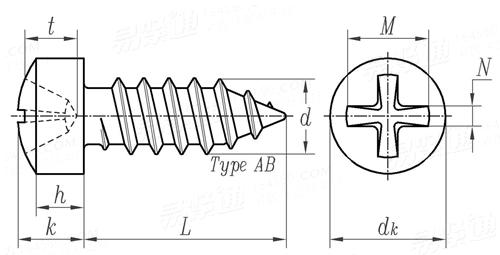 ASME B 18.6.4 - 1998 II型十字槽圆柱头自攻螺钉 AB型 [Table 38]