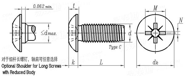 ASME B 18.6.4 - 1998 IA型米字槽大扁頭自攻螺釘 C型(統一螺紋) [Table F3]