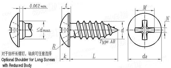 ASME B 18.6.4 - 1998 II型十字槽大扁頭自攻螺釘 AB型 [Table F4]