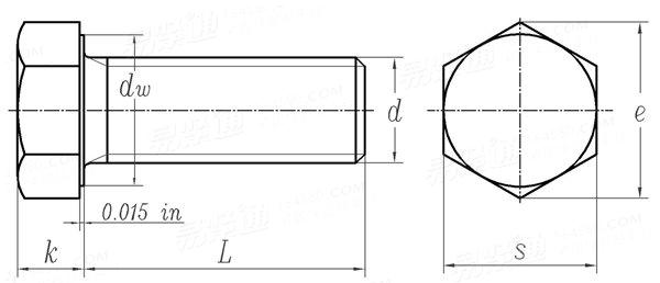 BS  1083 - 1965 精制六角头螺钉, 垫圈面, 全牙 - B.S.W. & B.S.F.英制螺纹