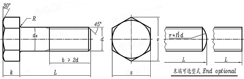 BS  916 - 1953 英制六角頭螺栓 - 粗制 - 車削支承面或車削支承面和光杆 [Table 2]