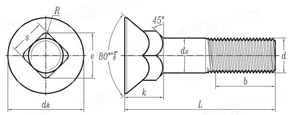 ASME B 18.9 - 2012 3号沉头方颈螺栓（标准头）[Table 1]  (A307, F468, F593, SAE J 429)
