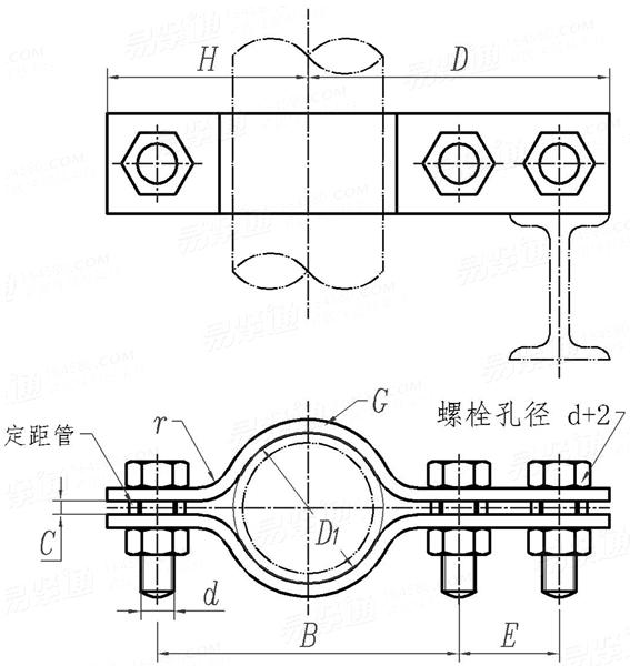 HG /T 21629 (A8-3) - 1999 三螺栓管夹（支托用），铸铁管用
