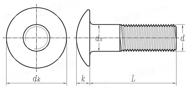 ASME/ANSI B 18.5 - 2012 英制圆头螺栓 [Table1]  (A307, SAE J429, F468, F593)
