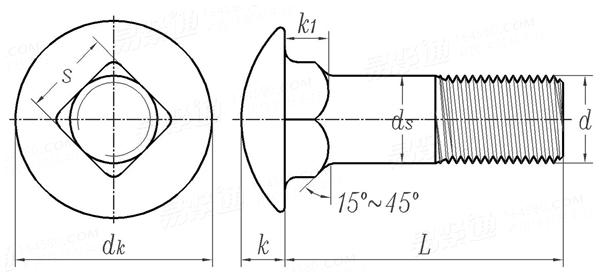 ASME/ANSI B 18.5 - 2012 英制圓頭方頸螺栓 [Table2]  (A307, SAE J429, F468, F593)