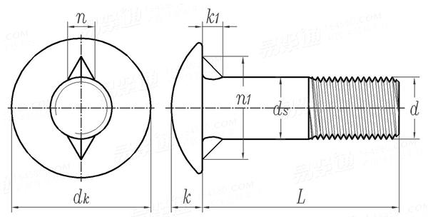 ASME/ANSI B 18.5 - 2012 英制圆头带榫螺栓 [Table 5]  (A307, SAE J429, F468, F593)
