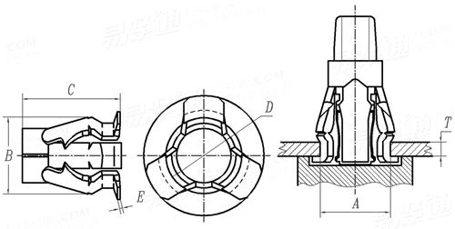 SAE J 892 (F8) - 1996 英制，压紧弹簧螺母 - 面板止动盲螺柱