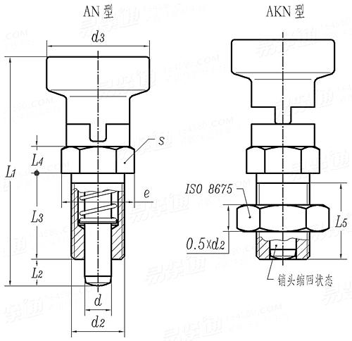 YJT  19002 (-2) (GN 617.1) 分度销 带不锈钢捏手，带定止位 AN、AKN型