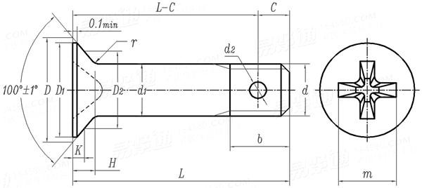 GJB 3371 (/84) - 1998-光杆公差带r6短螺纹十字槽 100°沉头螺栓- 易紧通