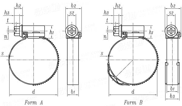 DIN  3017-1 - 2021 带蜗杆传动的卡箍-A形 B形