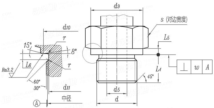 GB /T 19674.3 - 2005 液壓管接頭用螺紋油口和柱端 - 金屬對金屬密封柱端( B 型）