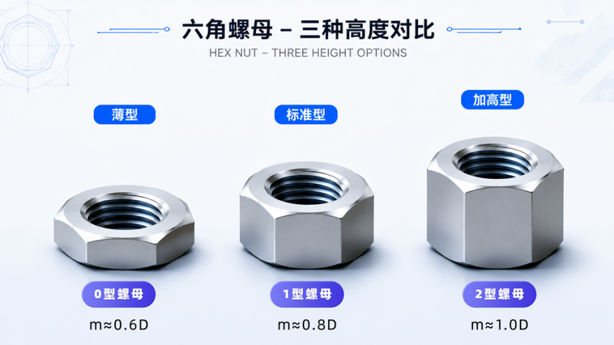 六角螺母三種高度對比圖